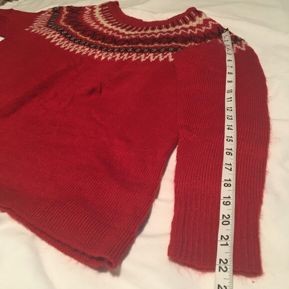 Roamans sweater Womens 12 red fair isle knit flounce glittery Nordic Holiday - Picture 7 of 8